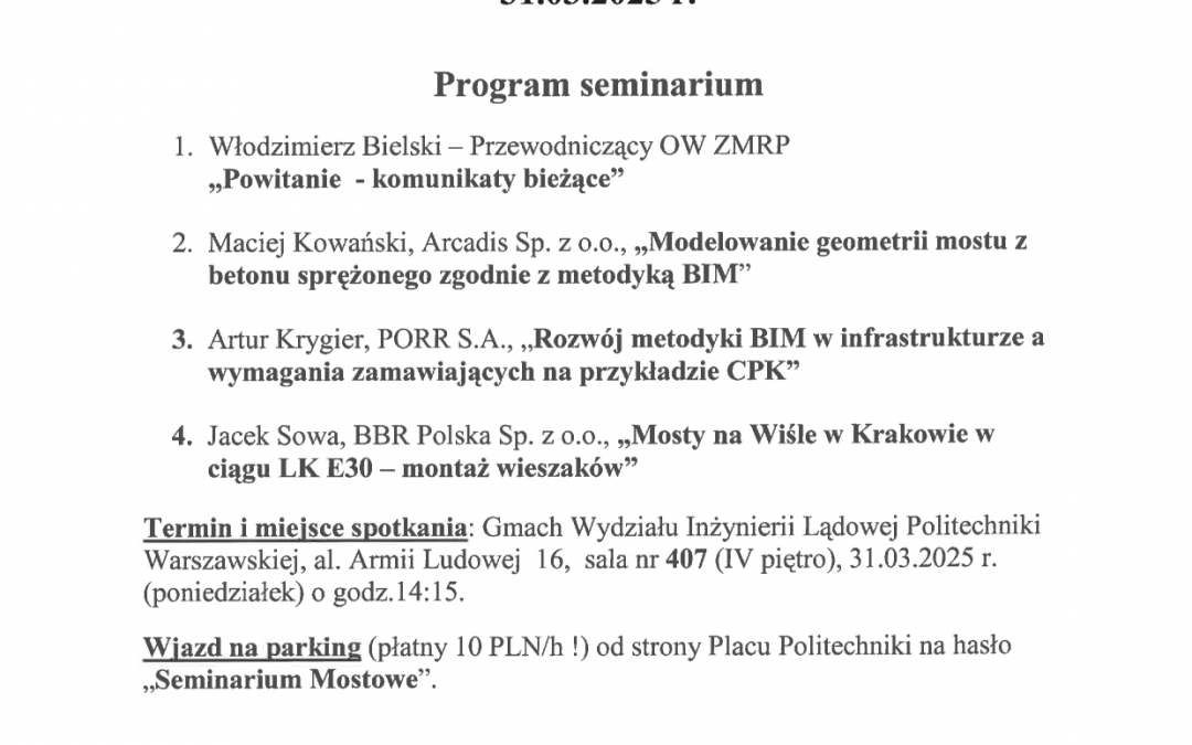 Mostowe Seminarium Naukowo-Techniczne 31.03