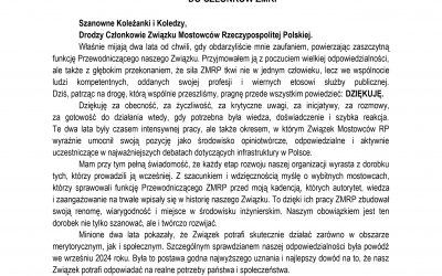 List otwarty przewodniczącego Związku Mostowców Rzeczypospolitej Polskiej do członków ZMRP